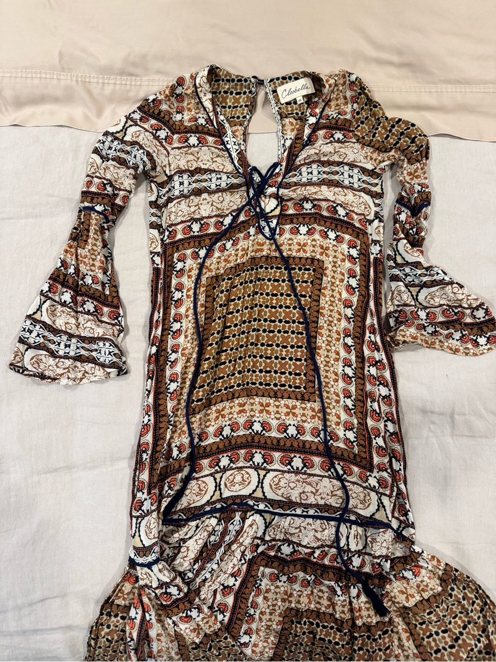 Cleobella Bohemian Printed Maxi Dress in Brown & Cream
